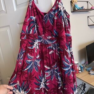 Torrid Red and Blue Palm Print Maxi Dress thick material
